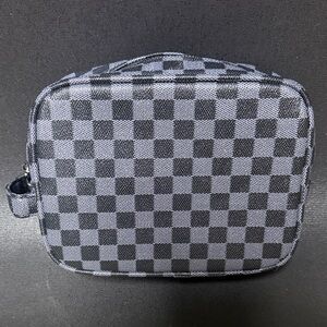 Stylish Checkered Black and Gray Cosmetic Bag